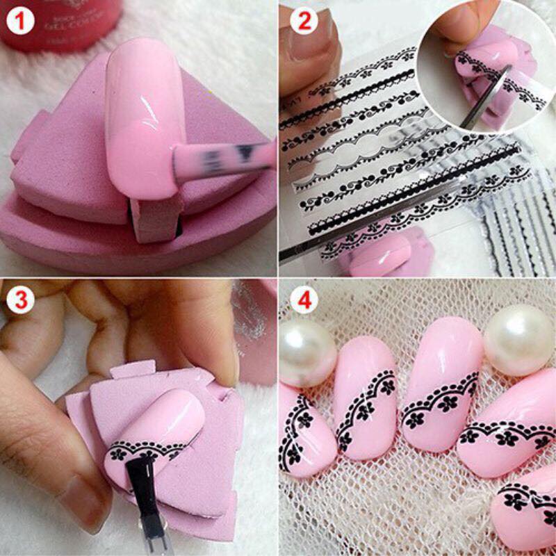 Bộ 10 tấm sticker dán móng ren Nail Art - Decal dán móng nghệ thuật