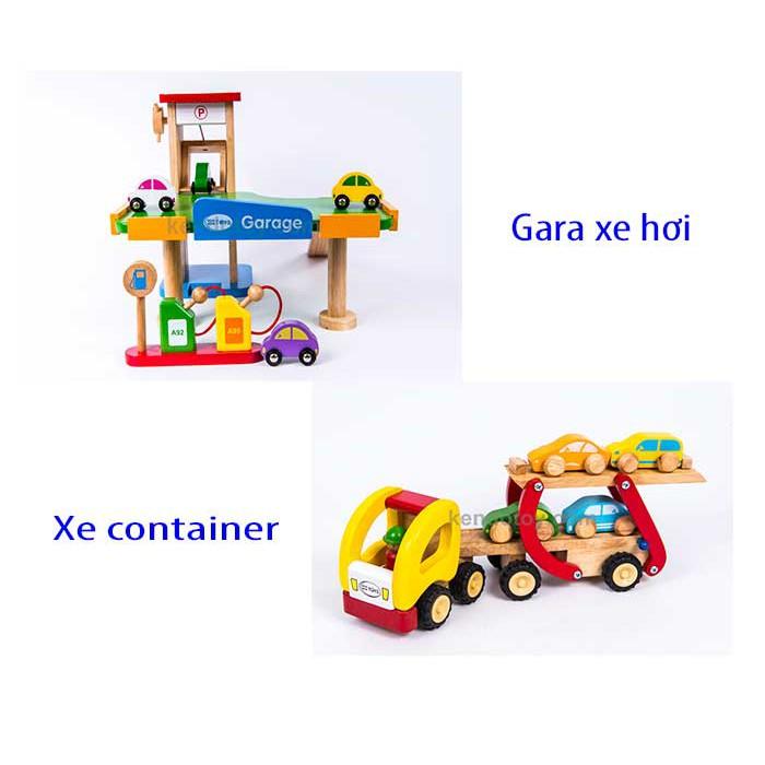 Combo đồ chơi mô hình gara ô tô và xe container