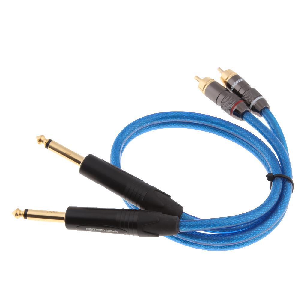1.6FT 2 Male to 2 6.35MM Stereo Audio Cable Gold-Plated for Speaker, AMP,
