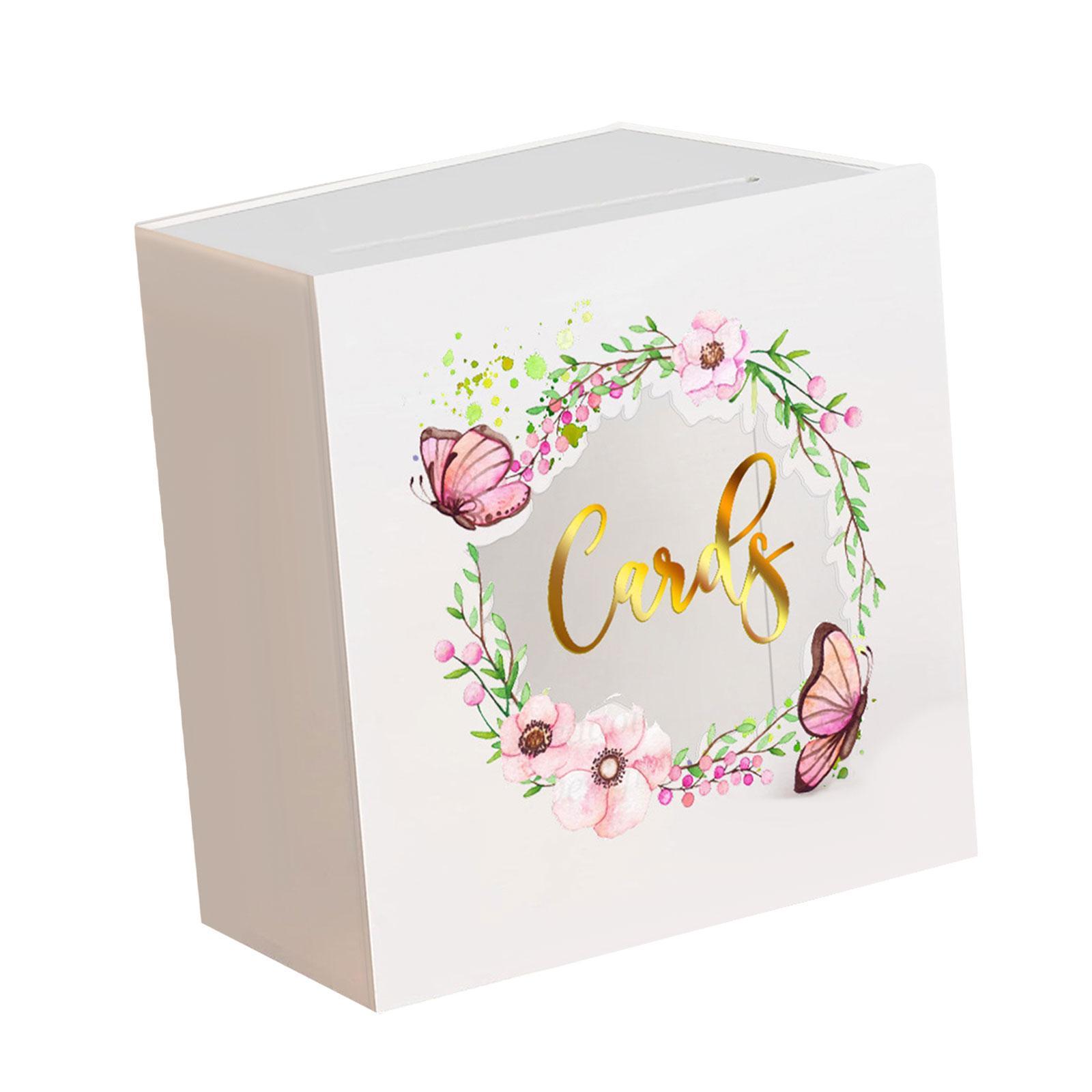 Wedding Acrylic Card Box with Slot Wishing Box Flower Printing Elegant Accessories Versatile Gift Card Box 5x9.8x9.8inch for Graduation
