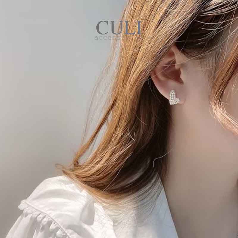 Khuyên tai bạc S925, hình trái tim kết hạt trai nhỏ xinh HT654 - Culi accessories