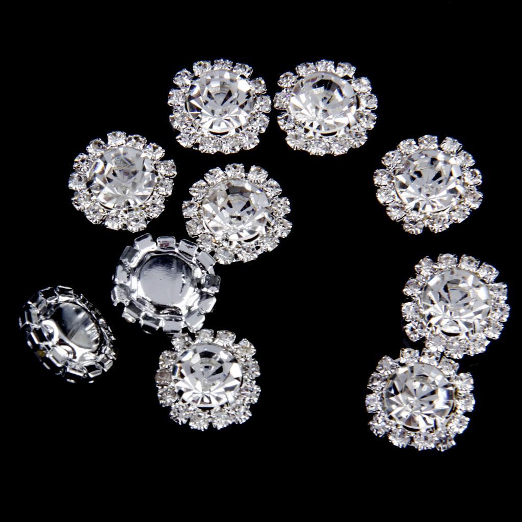 10x Clear Crystal Rhinestone Round Buttons Flatback DIY Embellishment Decor 15mm