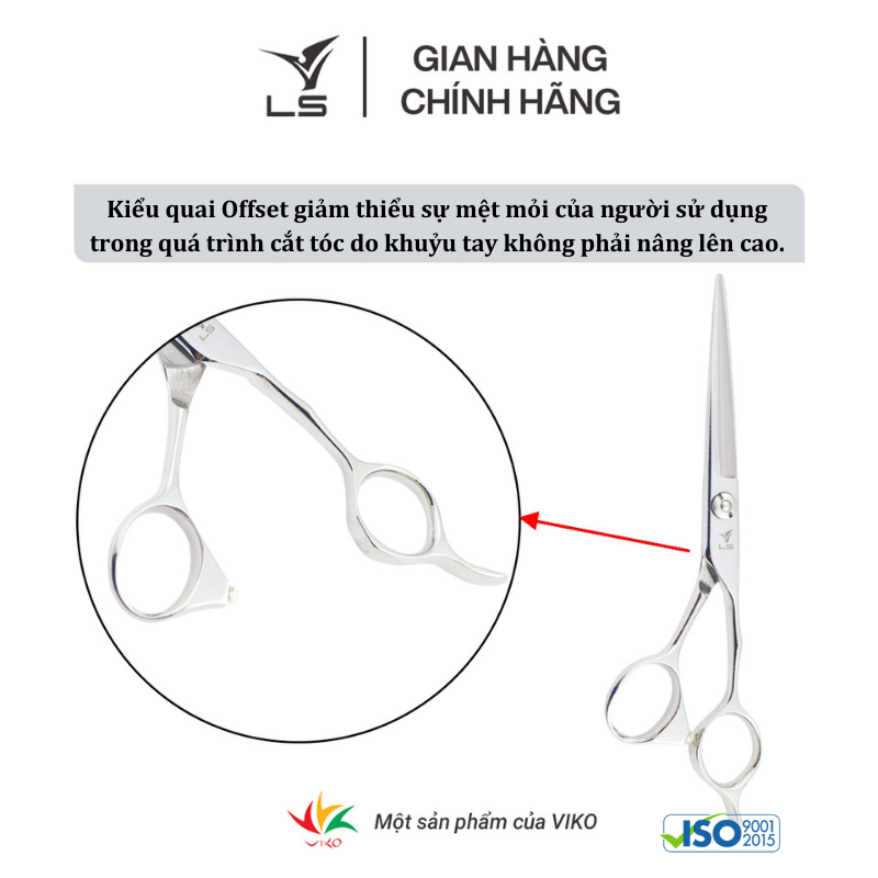 Kéo cắt tóc LS lưỡi thẳng quai offset vênh đỡ ngón cố định JP602