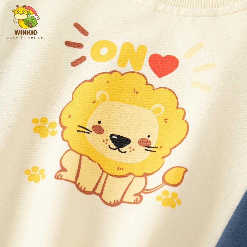 Áo nỉ cho bé WELLKIDS, áo nỉ da cá dài tay thu đông họa tiết sư tử dễ thương - WK007