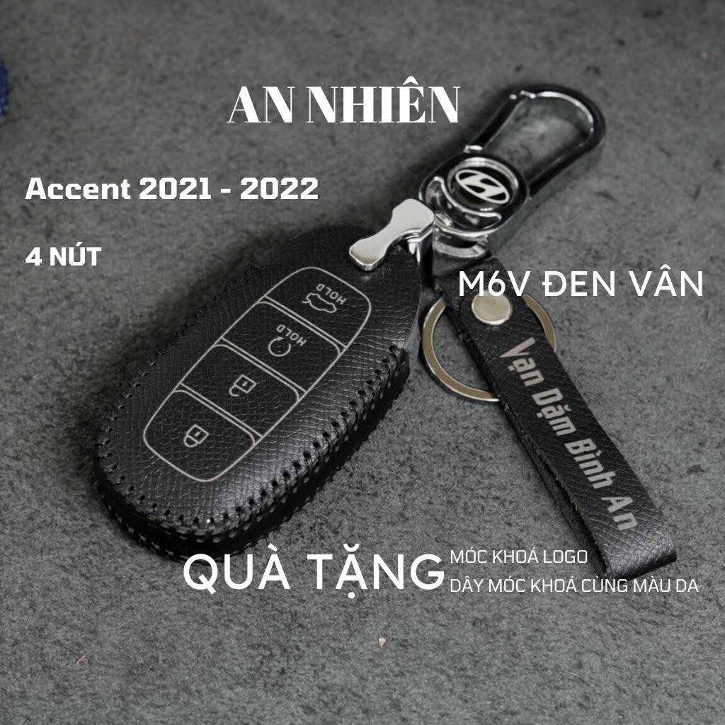 Bao da dành cho móc khoá bọc ốp chìa khoá xe ô tô Hyundai Accent 2021 2022 4 nút bấm, da bò, nhiều màu, khâu thủ công 12B