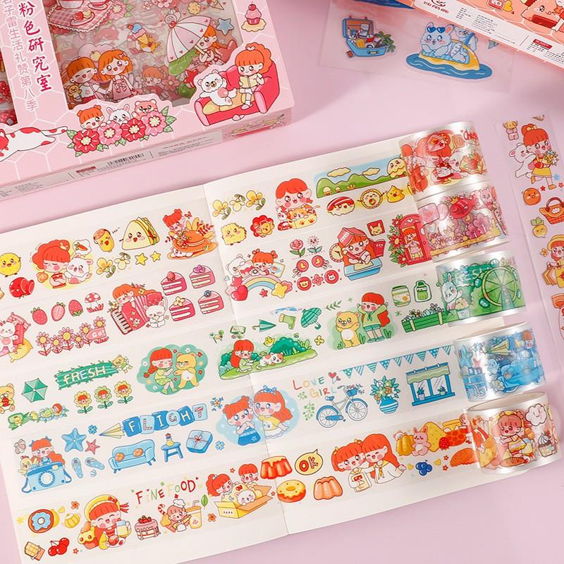 Cuộn Washi Tape Sticker Cute Dễ Thương 6 Chủ Đề Băng Keo Và Stickers Bóng Trang Trí Mũ Bảo Hiểm Chống Thấm Nước