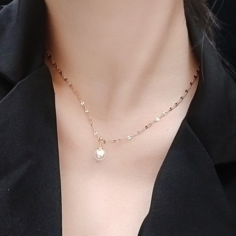 Dây Chuyền Dây Xoắn Mặt Ngọc Trai Titan Ko Đen TT 2893