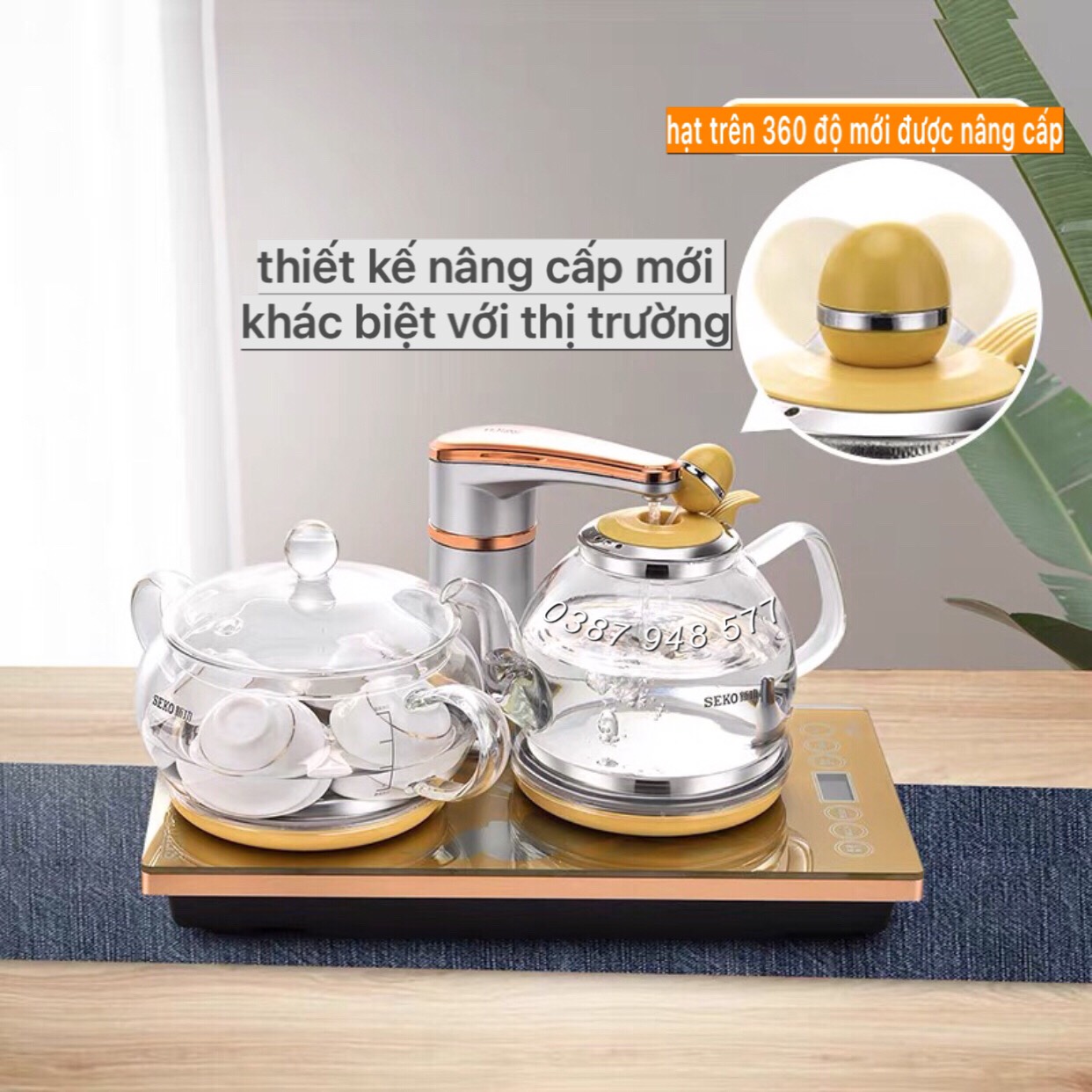 Bộ Bếp Điện Đun Nước thuỷ tinh chịu nhiệt thông minh tự động pha trà tại bàn ,siêu tốc đa năng cảm ứng màu vàng sang trọng bộ ấm điện F92 hàng nhập khẩu ,chính hãng