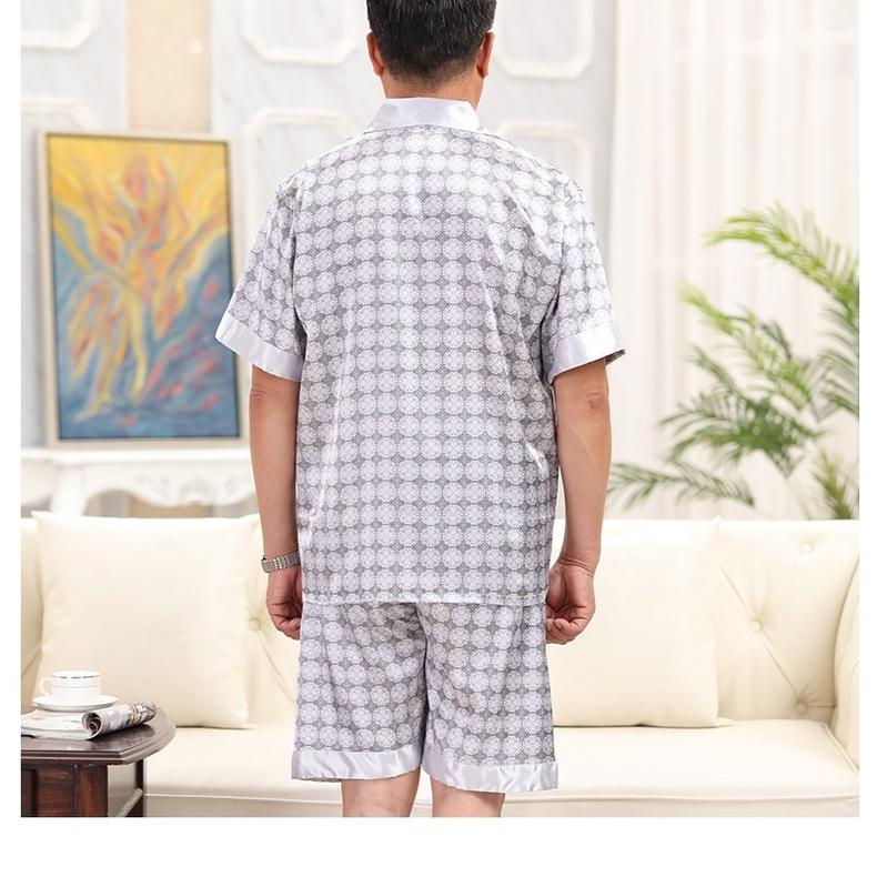 Bộ pyzama lụa ngắn tay mặc nhà nam trung niên_hàng sẵn