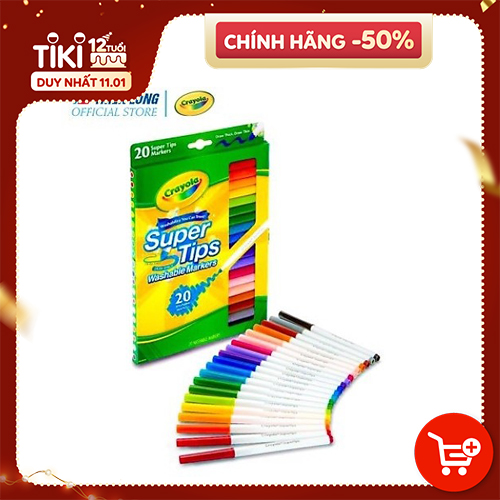 Bộ 20 màu bút lông nét mảnh - nét đậm có thể rửa được Crayola Supertips Washable Marker