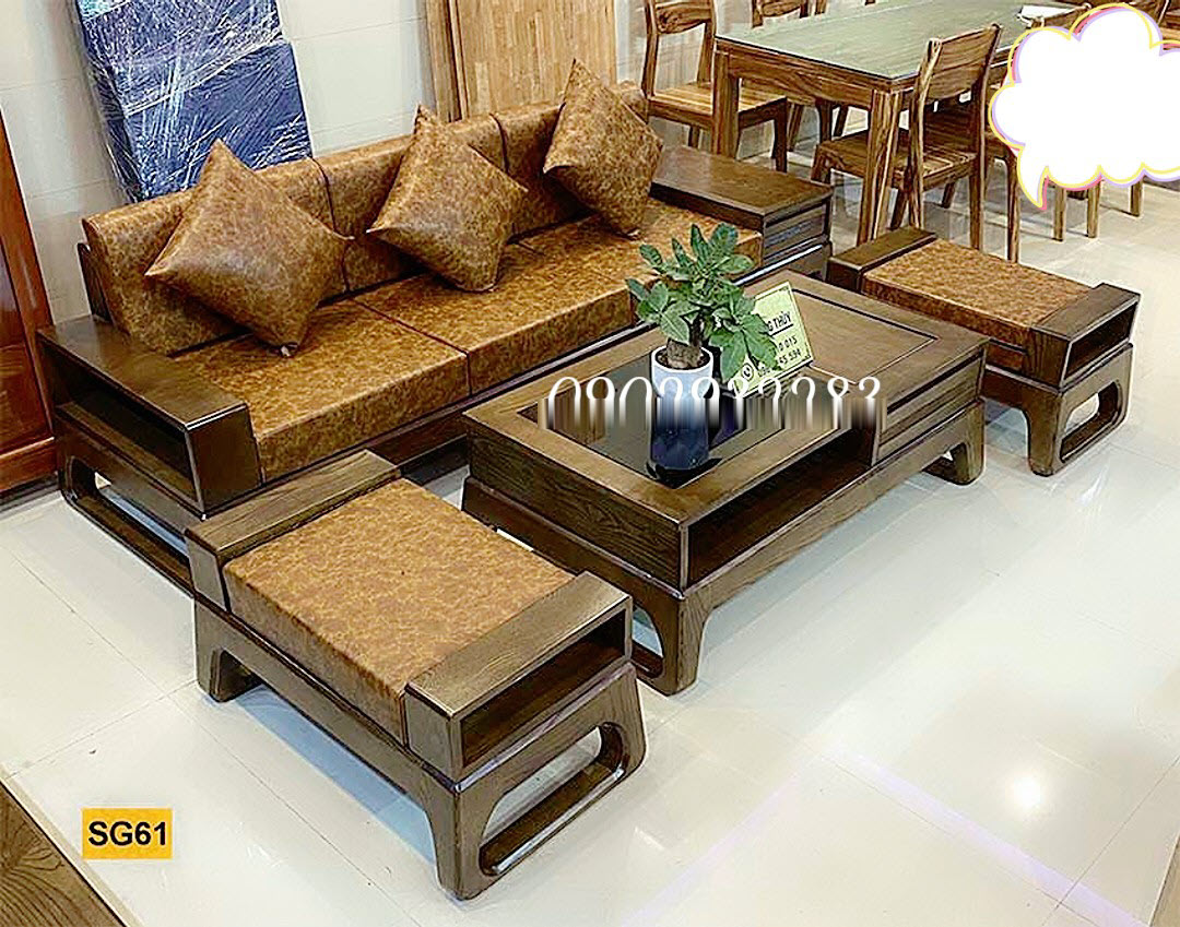 Bộ bàn ghế phòng khách sofa 4 món gỗ sồi mẫu hiện đại, giá xưởng miễn phí giao hàng.