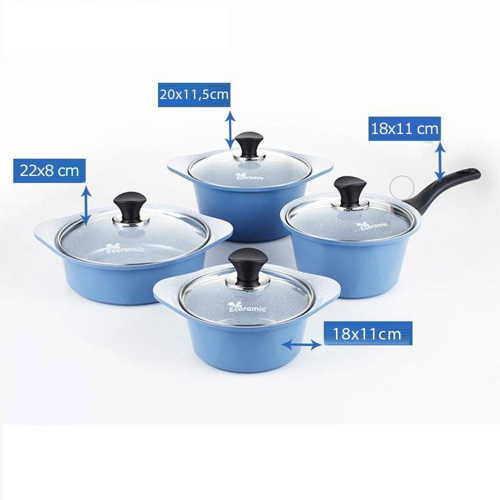 Bộ 4 nồi đúc ceramic chống dính cao cấp (quánh 1 tay cầm 18 cm, nồi 2 tay cầm 18 - 20 -  22 cm)