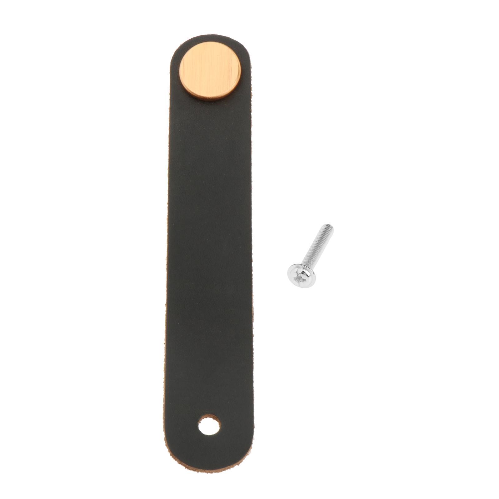 2xLeather Furniture Handle Pull With Screws Cabinet Door Knobs Hardware Black