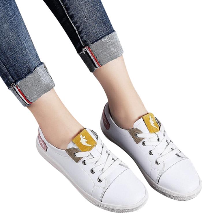 Women's flat casual shoes PU leather wild breathable white shoes