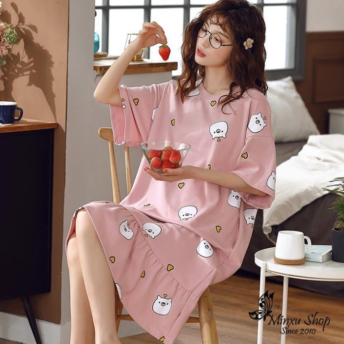 Váy Đầm Ngủ, Váy Mặc Nhà Dáng Suông Cotton Mùa Hè Rộng Rãi Thoáng Mát - Phong Cách Hàn Quốc