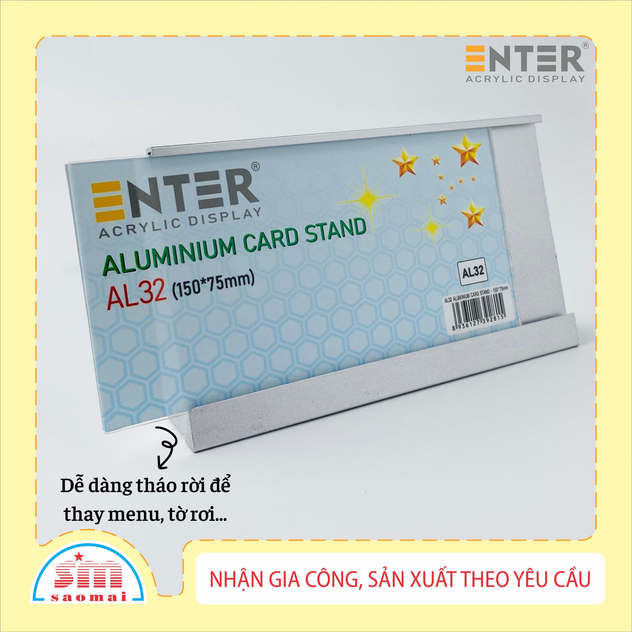 Bảng thông tin để bàn nhôm Enter AL32 150x75mm