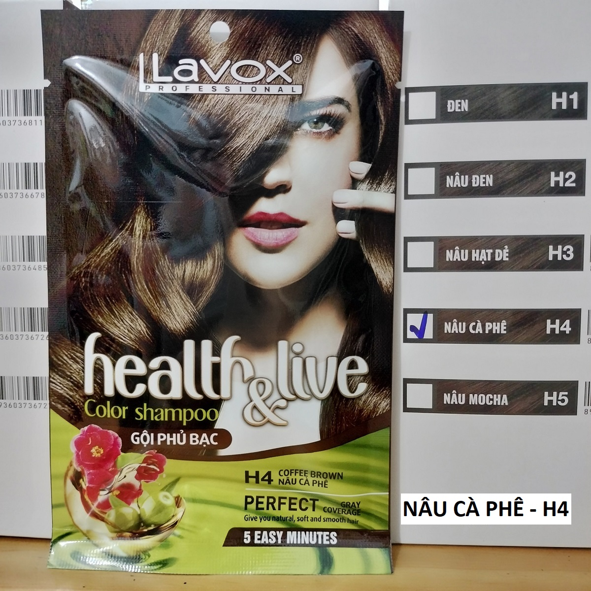 (Nâu Cà Phê - H4) Dầu Gội Nhuộm Tóc Nâu Phủ Bạc 100% Thảo Dược Siêu Dưỡng LAVOX 30ml - H4