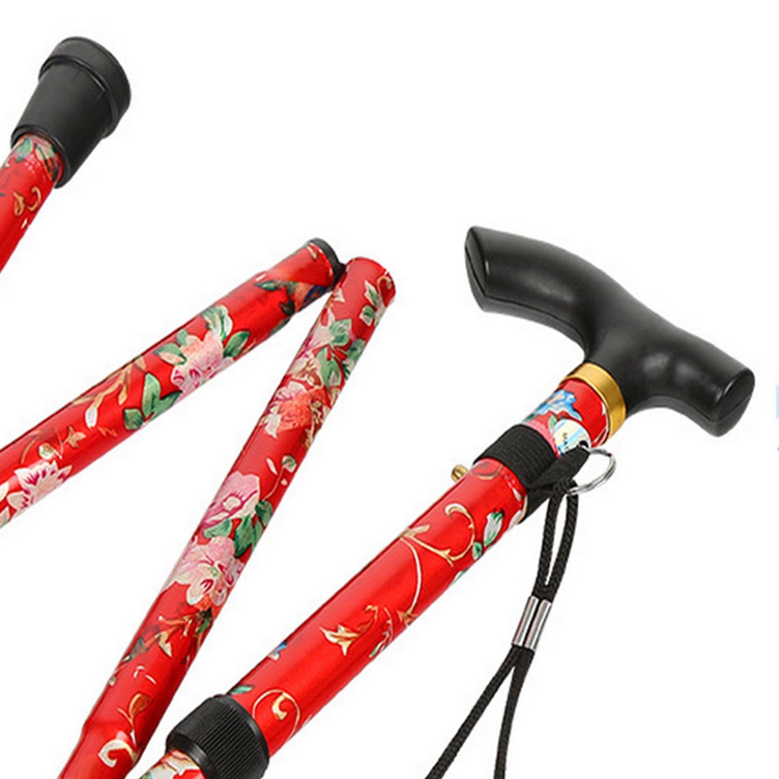 Foldable Cane Adjustable 5-Section Hand Camping Pole Black