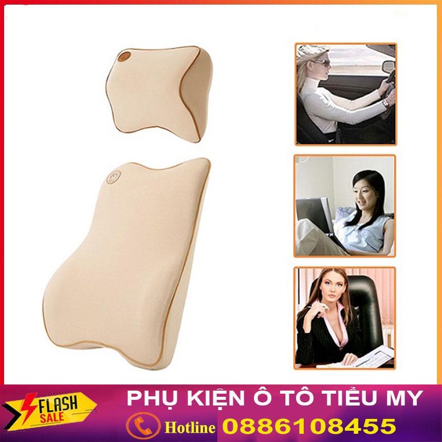 Bộ gối tựa lưng xe ô tô chất liệu cao su non cao cấp chống gù lưng đau mỏi vai gáy Bộ gối tựa xe hơi