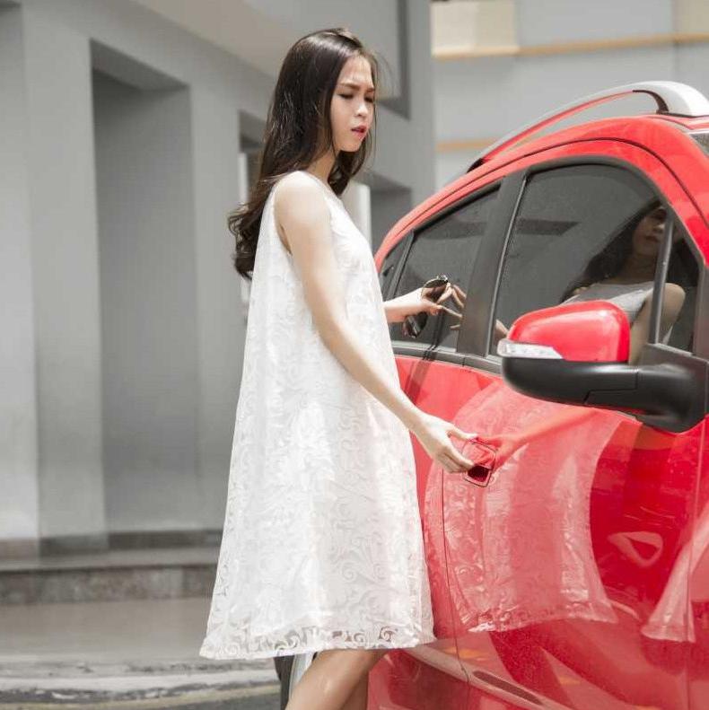 Đầm suông free size ren sát nach cổ tròn tiểu thư-DS67
