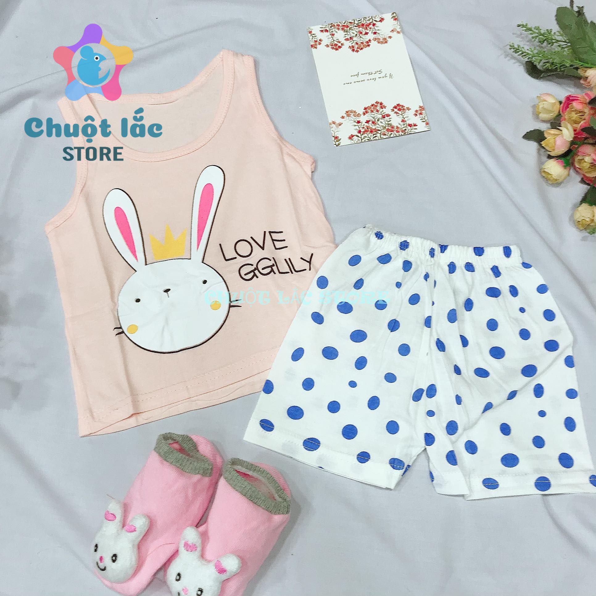 Bộ quần áo ba lỗ cho bé trai và bé gái cotton xuất hàn từ 6kg đến 16kg túi zip