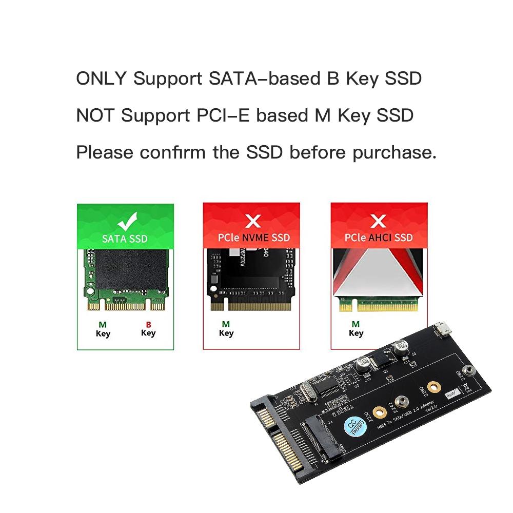 Thẻ chuyển đổi NGFF sang SATA / USB2.0 Phù hợp với 2230 2242 2260 2280 SSD với B-key / B + M-key cho SSD với cáp USB