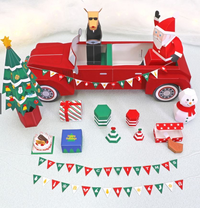 Mô hình giấy Lễ hội Giáng Sinh Ông già NOEL Cheerful Santa Christmas car