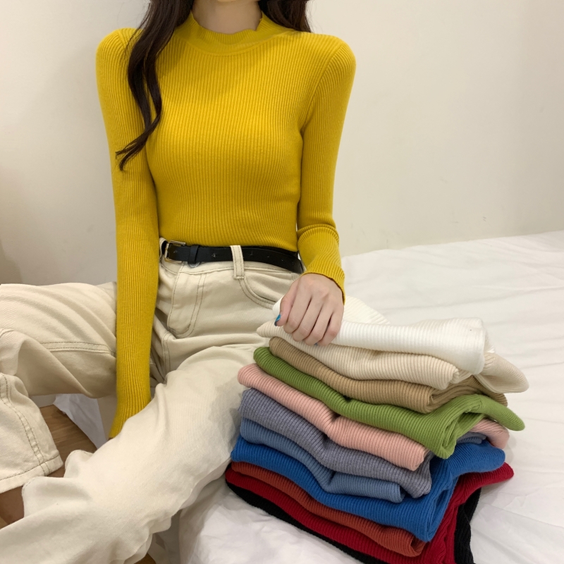 Áo len tay dài cổ cao 3 phân chất len tăm mềm mịn