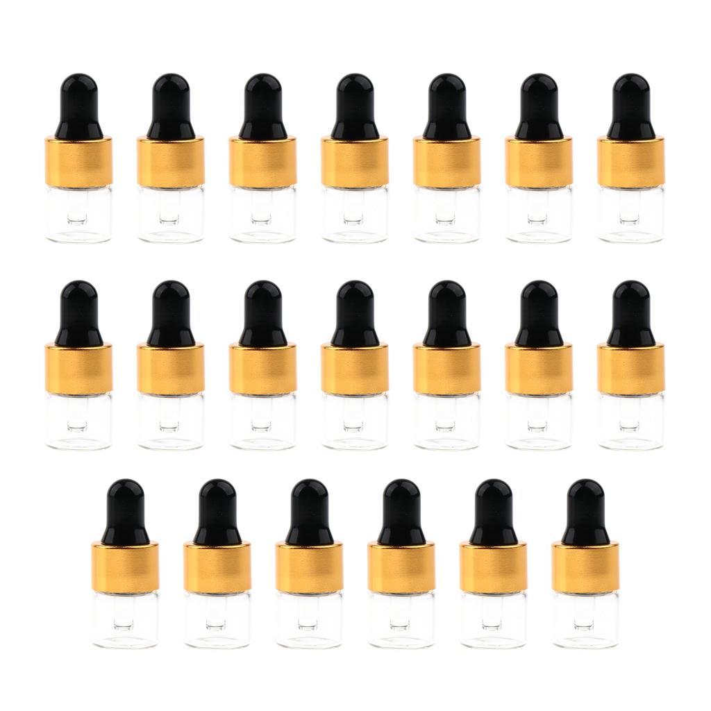 20 Pieces Travel Empty Glass Essential Oil Refillable Dropper Bottles 1 ML