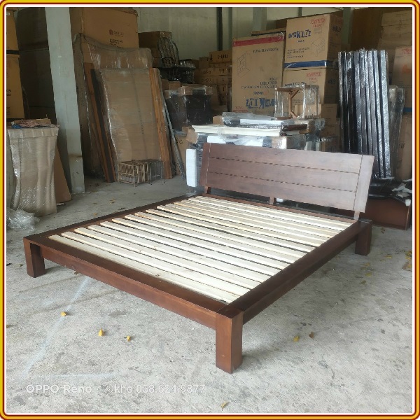 Giường ngủ Tundo gỗ sồi, mặt gỗ màu nâu óc chó 210 x 197 x 100cm