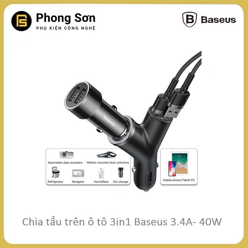 Bộ chia tẩu sạc ô tô , xe hơi cao cấp chữ Y Baseus (3.4A -40W) - Hàng Chính Hãng