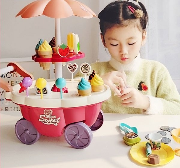 Đồ Chơi Xe Đẩy Kem, xe bán kem Cho Bé Có Đèn Nhạc 2 Tầng, 30 Chi Tiết Mẫu mới năm 2023 Mã mẫu 688-90 - Hàng Chính Hãng