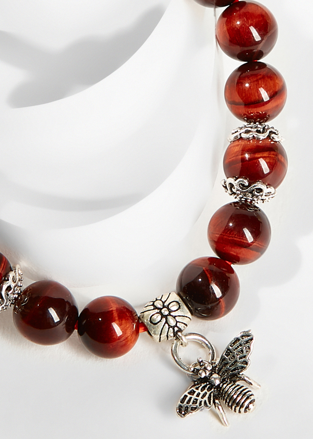 Vòng tay đá mắt hổ charm Ong Ngọc Quý Gemstones