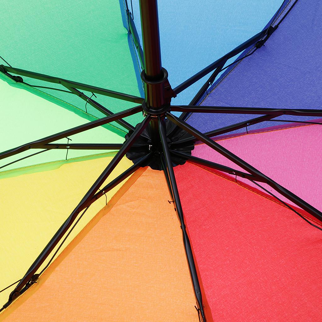 Rainbow Chống Gió Chống Tia UV Tự Động Ô Dù Gấp 3 Unisex dành cho 1-2 Người