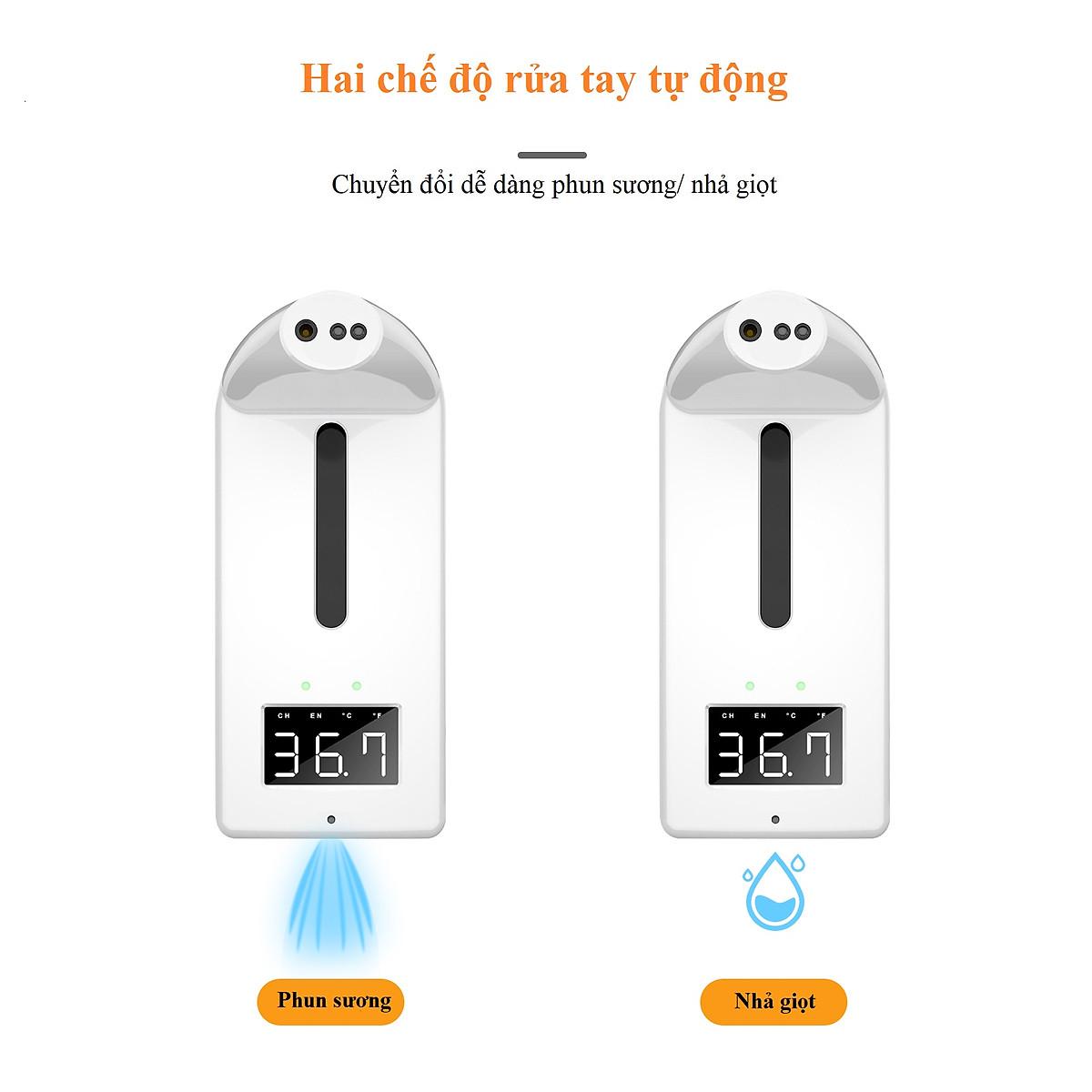 Máy đo thân nhiệt K10 pro tích hợp rửa tay tự động phun sương/nhả gel mới nhất 2021 - 15 ngôn ngữ