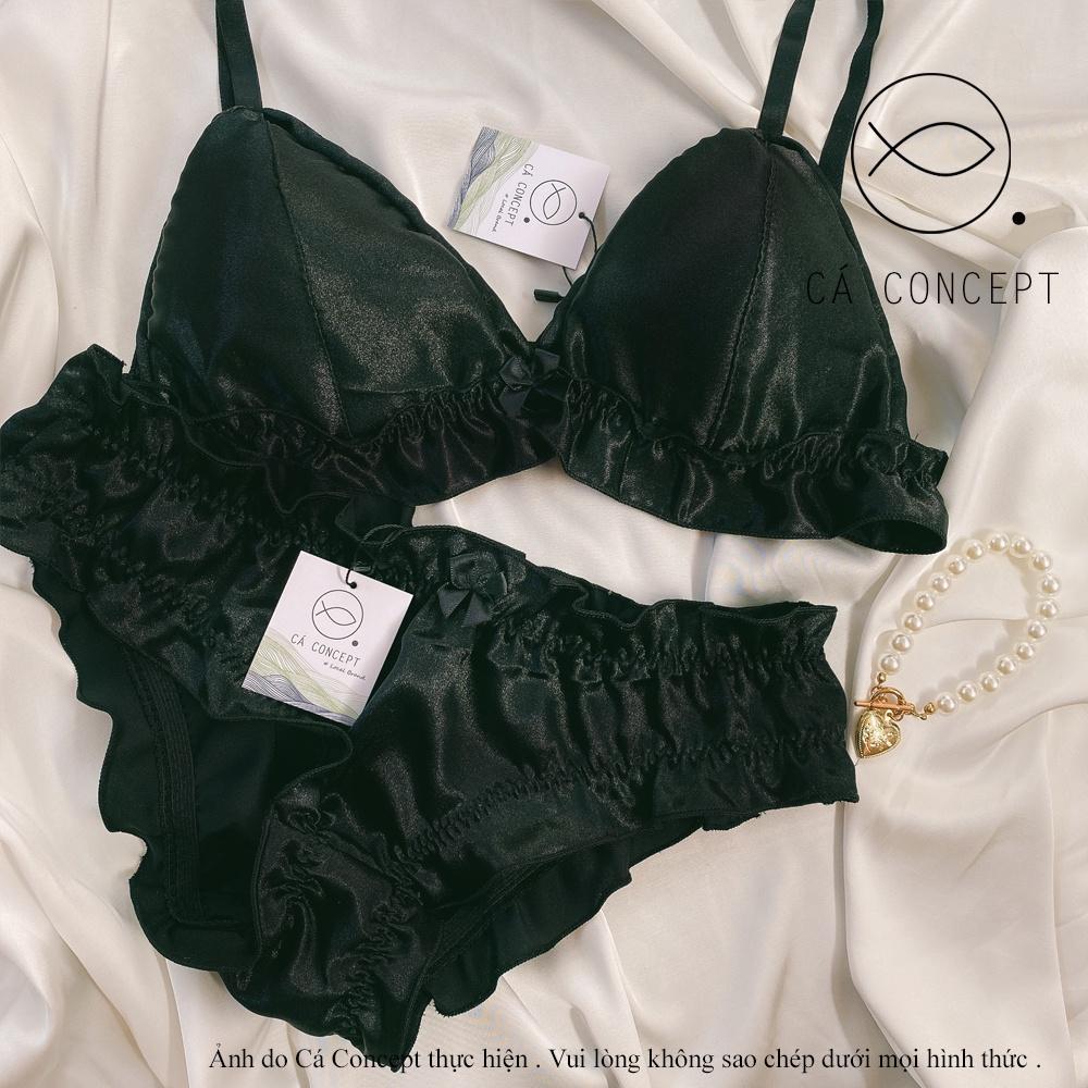 Set bra dún ren đen nữ có mút không gọng CÁ CONCEPT đồ lót thiết kế bralette vải phi lụa đủ size