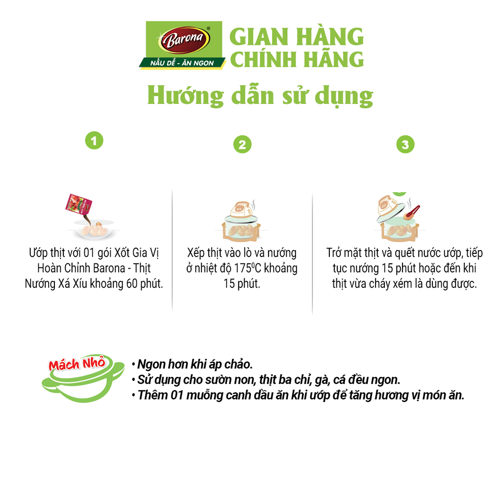 Combo 3 gói Xốt Gia vị hoàn chỉnh Barona - Thịt Nướng Xá Xíu 80gr