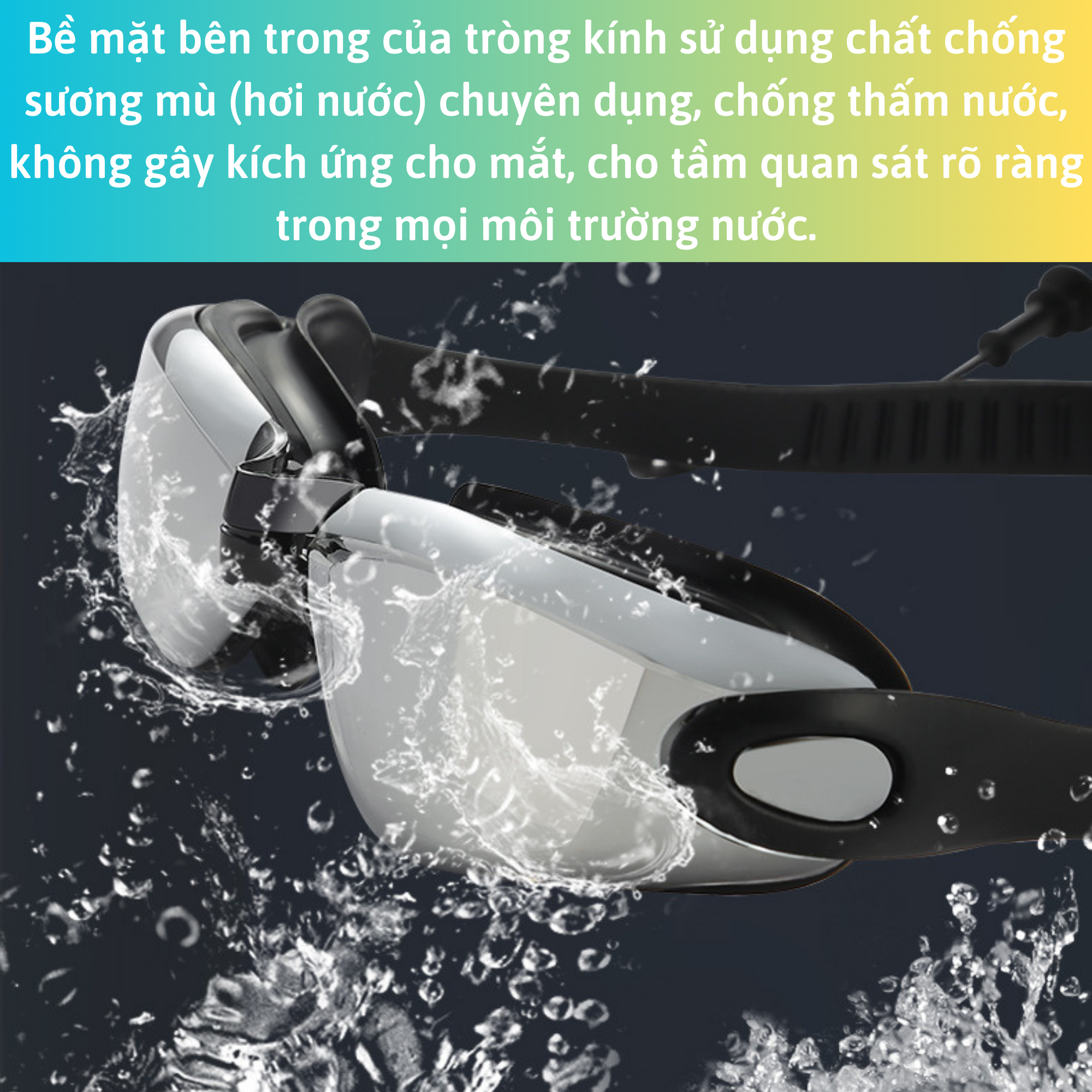Kính Bơi Tráng Gương kèm bịt tai cao cấp VinBuy chống sương mù, chống tia UV Hàng chính hãng - Tặng kèm nón bơi Silicon