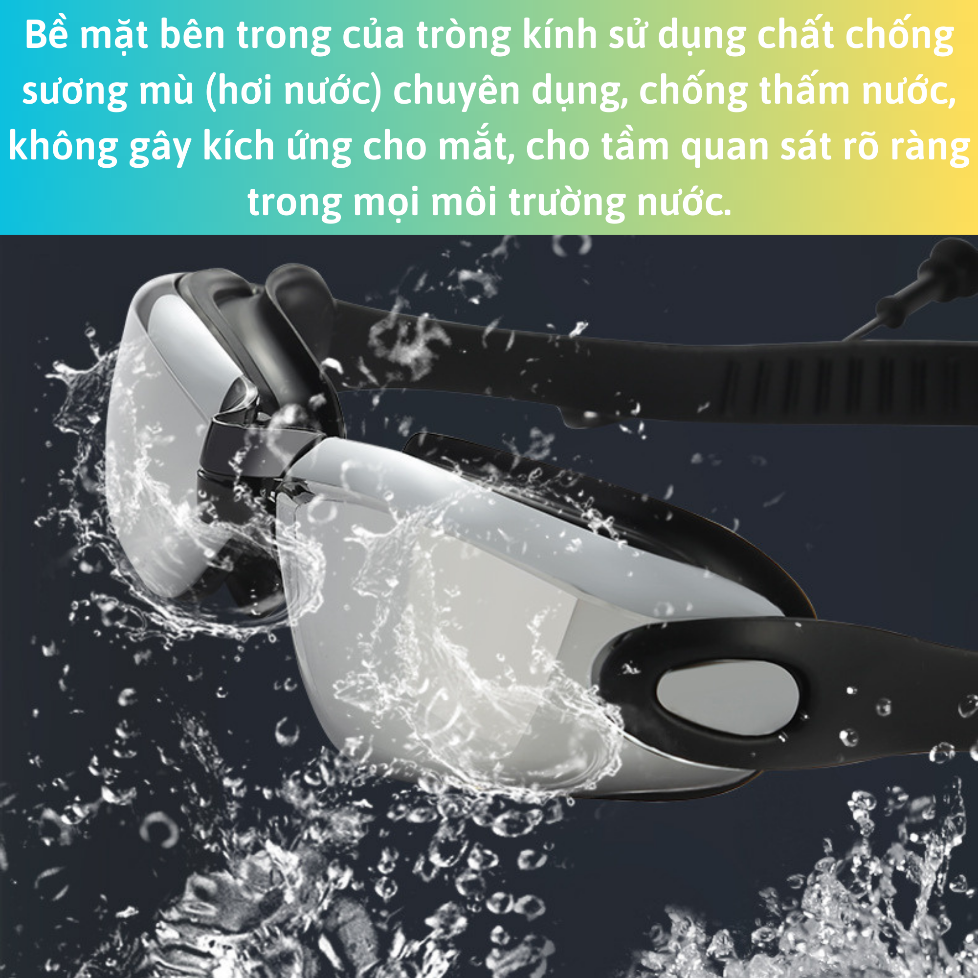 Kính Bơi Tráng Gương kèm bịt tai cao cấp VinBuy chống sương mù, chống tia UV Hàng chính hãng - Tặng kèm nón bơi Silicon (Màu ngẫu nhiên)