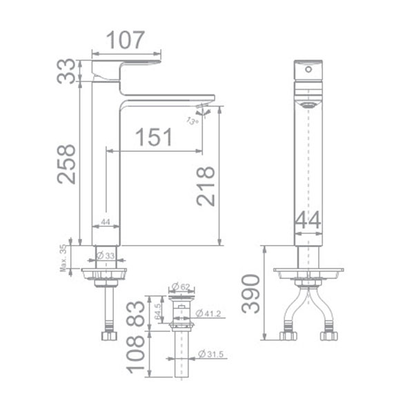 Vòi lavabo nóng lạnh cao cổ American Standard Acacia E WF-1302(FFAS1302) vòi đã bao gồm xả nhấn