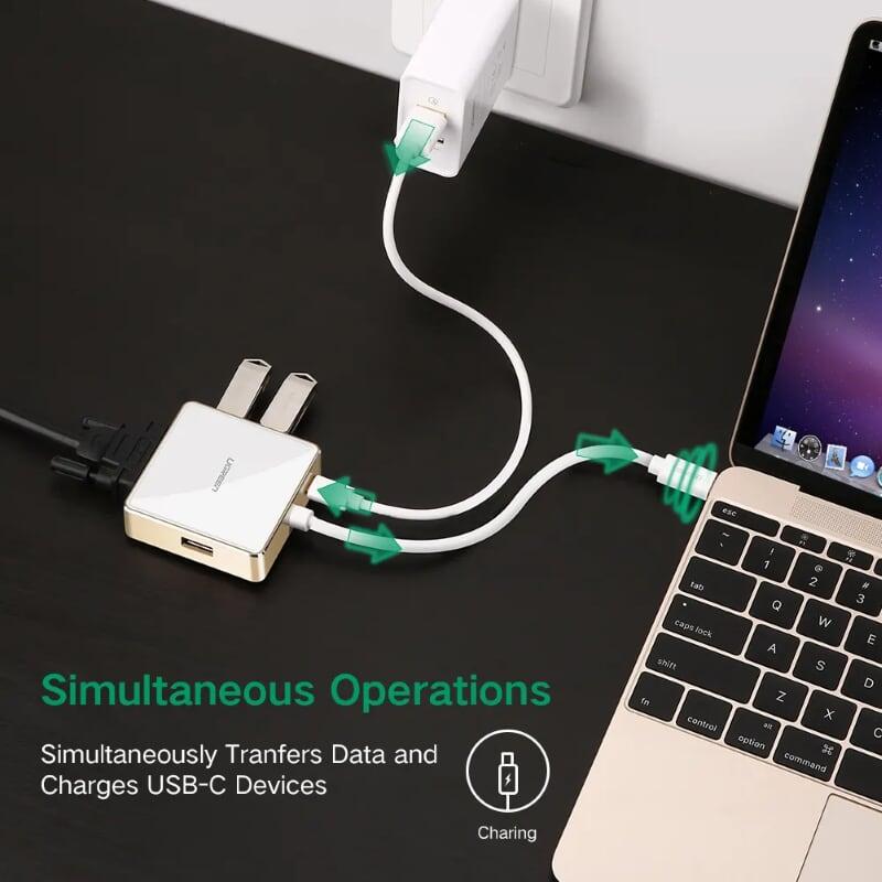 Ugreen UG30442US183TK Bộ chuyển đổi TYPE C sang 1 USB 3.0 + 2 USB 2.0 + VGA + hỗ trợ nguồn TYPE C - HÀNG CHÍNH HÃNG