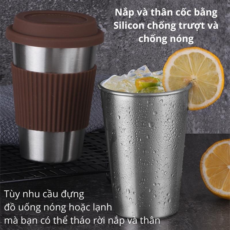 Ly Inox SC02 Dung Tích 500ml Có Miếng Lót Cầm Tay Chống Nóng Lạnh