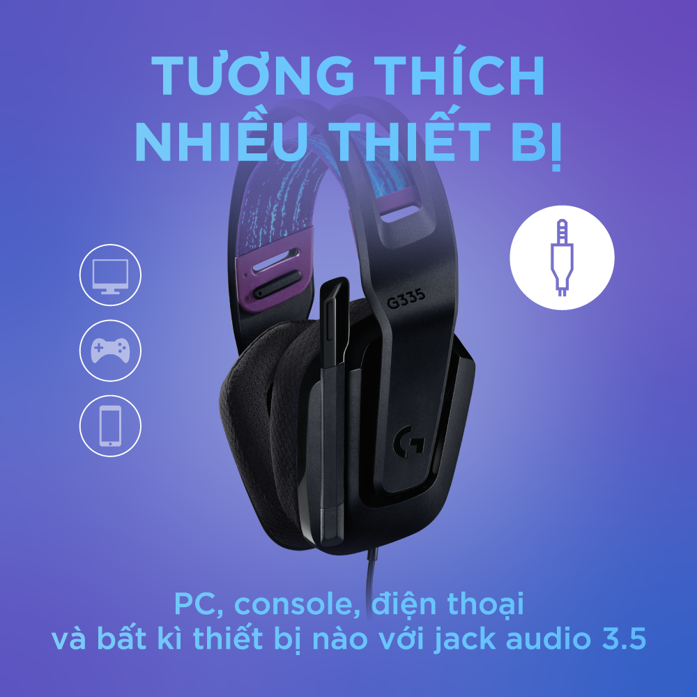 Tai Nghe game có dây Logitech G335 - Mic gập để Mute, Jack 3.5mm, Đệm tai Memory Foam, Nhẹ 240g, Tương thích PC/ PS4 PS5/ Xbox/ Nitendo - Hàng chính hãng