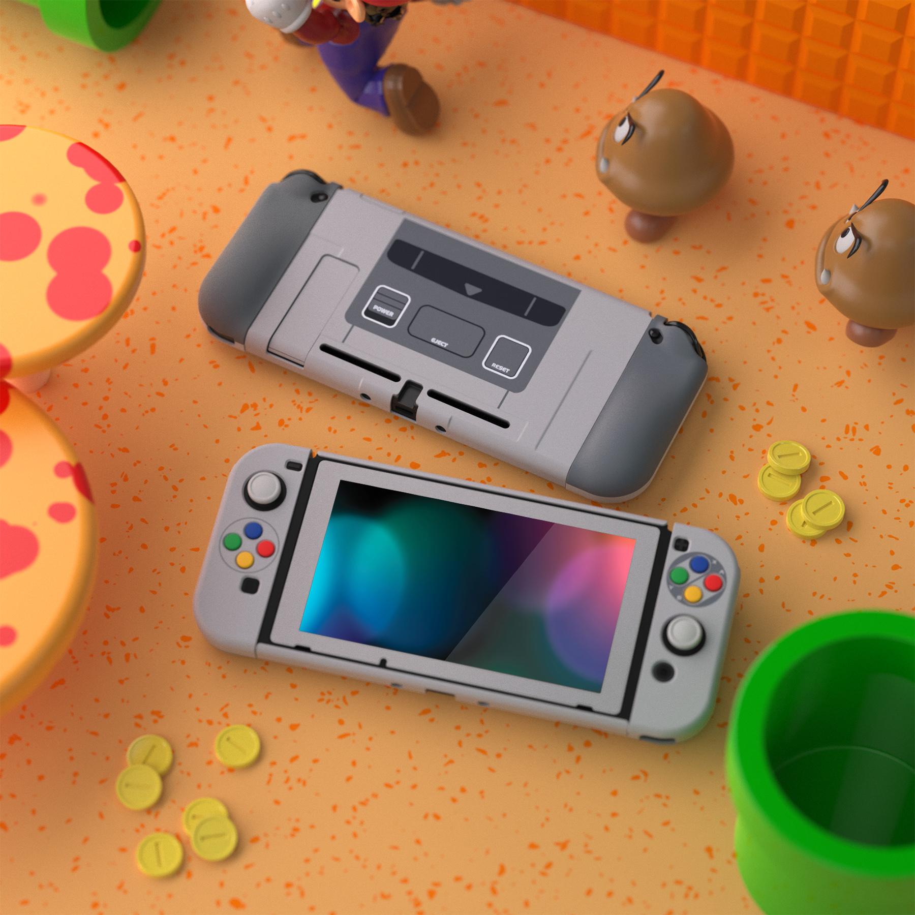 PlayVital AlterGrips SFC SNES Vỏ bọc công thái học cổ điển theo phong cách châu Âu Vỏ bảo vệ có thể gắn được cho Nintendo Switch có kẹp ngón tay cái Màu: Xám