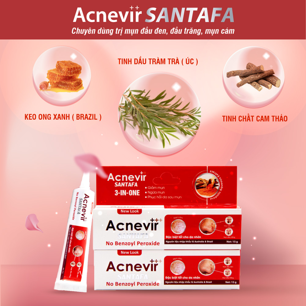 Combo 3 Kem Trị Mụn Đỏ Đầu Đen, Đầu Trắng, Mụn Cám Hiệu Quả Acnevir Santafa  Tuýp 15gr