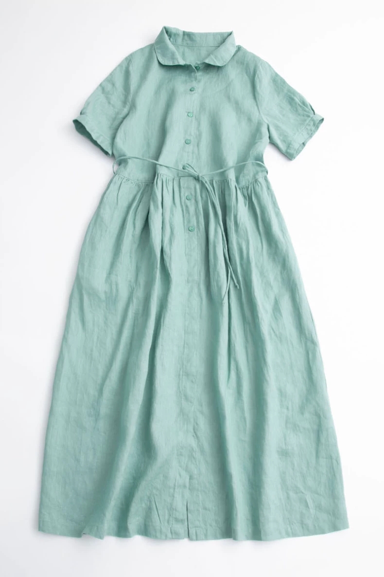 Đầm Linen suông dáng babydoll mẫu mới xuân hè thiết kế xẻ tà trước có dây thắt eo da216