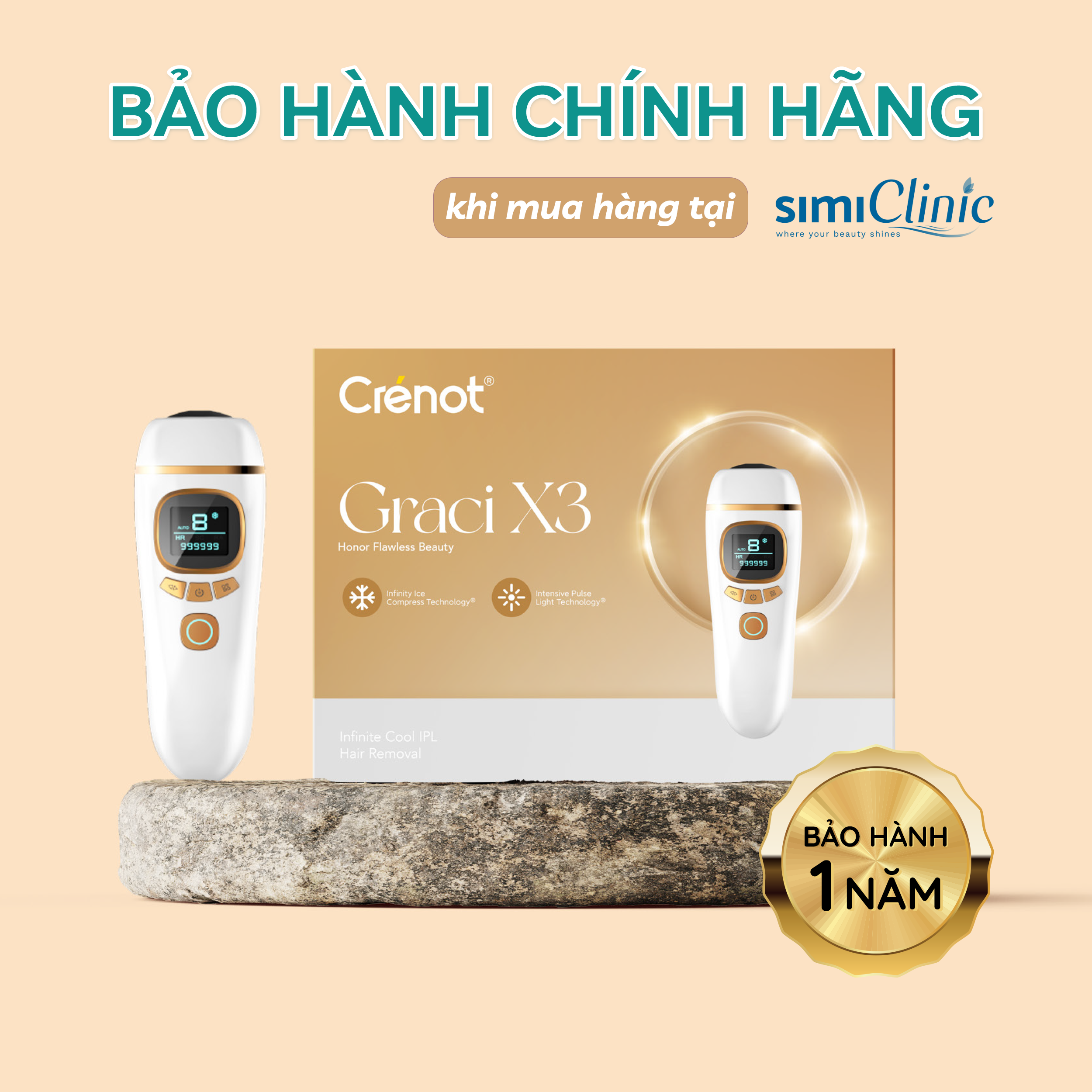 Máy Triệt Lông Vĩnh Viễn Băng Lạnh Trẻ Hóa Da Mini Cầm Tay Tại Nhà Crénot Graci X3 Dành Cho Nách Vùng Bikini Mặt Chân Toàn Thân Cá Nhân Giảm Mụn IPL Hair Removal Ice Cooling Compress