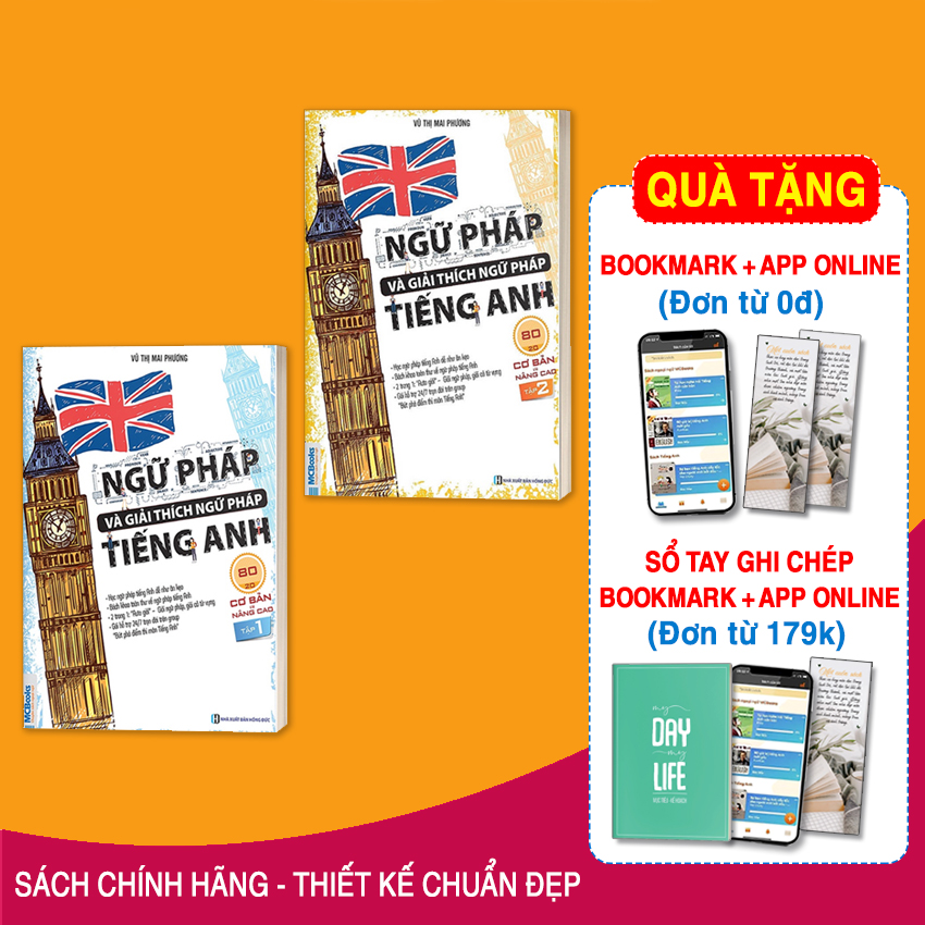 Combo Ngữ Pháp Và Giải Thích Ngữ Pháp Tiếng Anh Cơ Bản Và Nâng Cao Tặng kèm Kho Audio Books