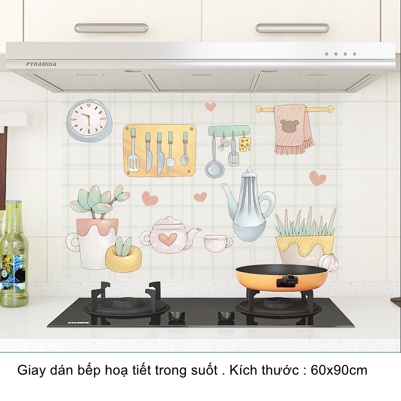 Decal dán bếp trong suốt - mẫu Dụng cụ nhà bếp dễ thương