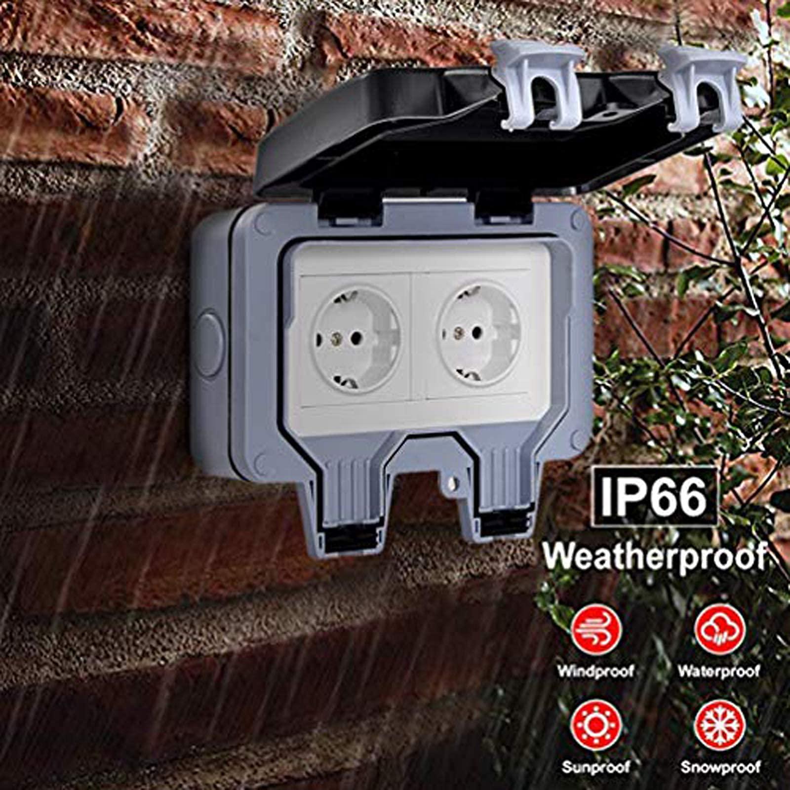 Ổ cắm bên ngoài ổ cắm cho phòng ướt gắn trên bề mặt tiếp xúc tiếp xúc với ổ cắm bên ngoài IP66 thời tiết hiệu suất cao hiệu suất cao 2 lần cho khu vực ngoài trời với nắp